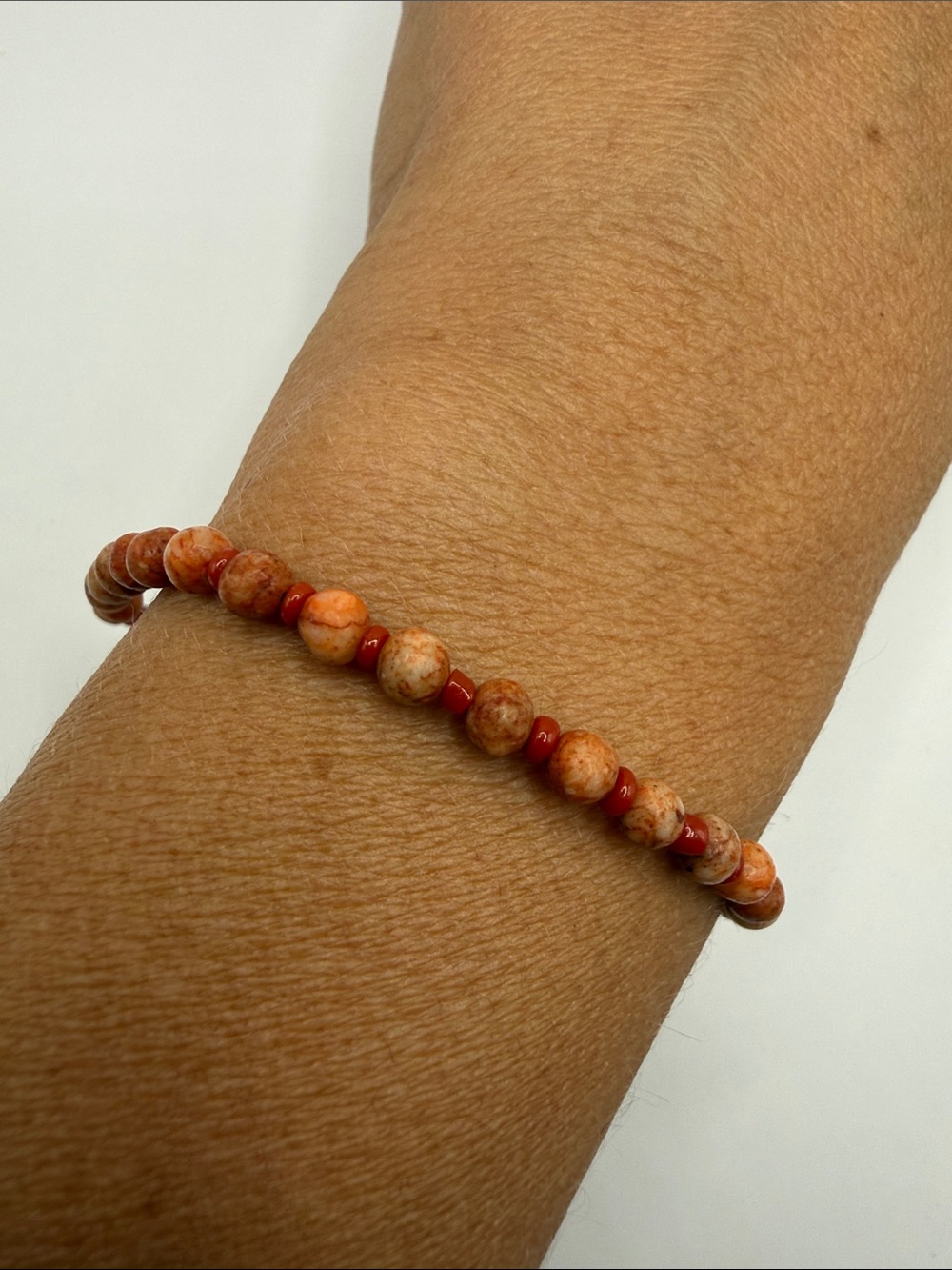 Vintage Boho Red Orange Beaded Dainty Bangle Cuff Bracelet